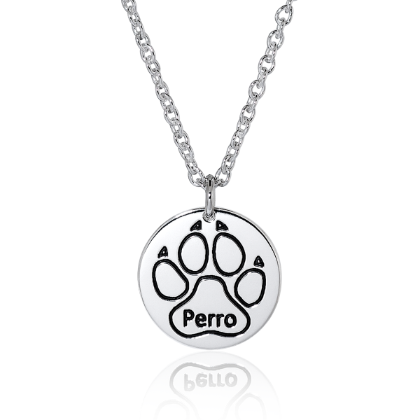 Pfote &quot;Perro&quot; mit Wunschname in Silber