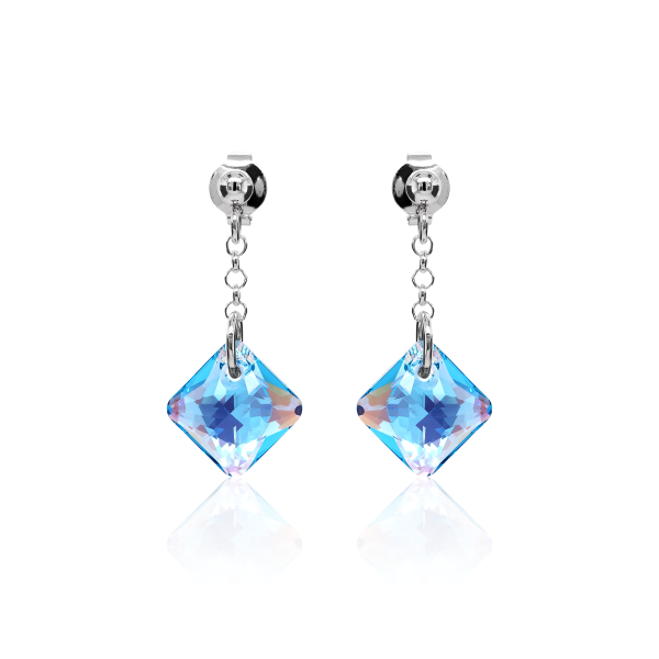 Ohrstecker mit Swarovski Kristall PRINCESS CUT Aquamarine Shimmer