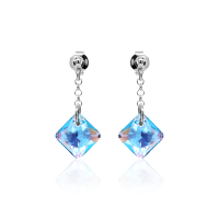 Ohrstecker mit Swarovski Kristall PRINCESS CUT Aquamarine...