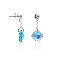 Ohrstecker mit Swarovski Kristall PRINCESS CUT Aquamarine Shimmer