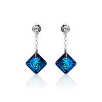 Ohrstecker mit Swarovski Kristall PRINCESS CUT Bermuda Blue