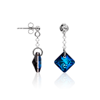 Ohrstecker mit Swarovski Kristall PRINCESS CUT Bermuda Blue