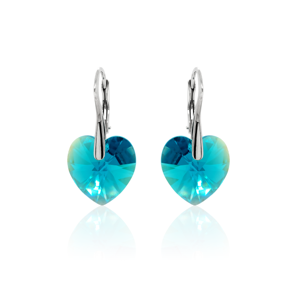 Ohrh&auml;nger mit Swarovski Kristall HEART Blue Zirkon Shimmer