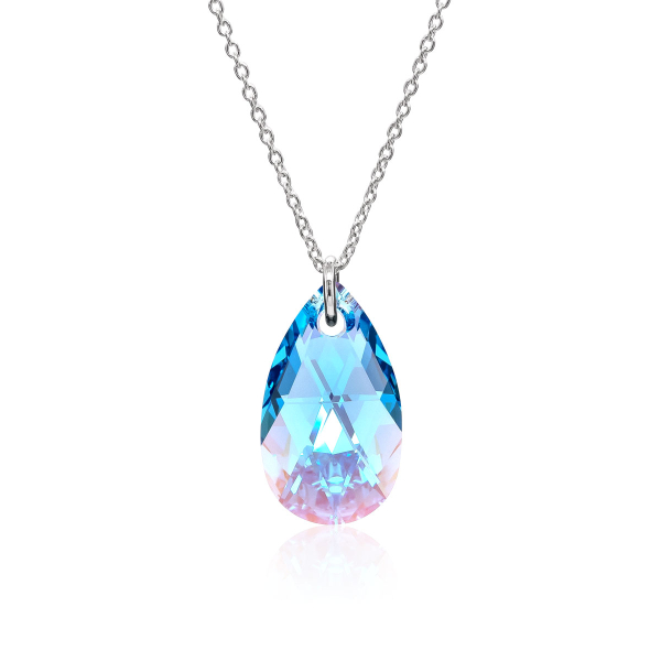 Halskette mit Swarovski Kristall PEAR Aquamarine Shimmer