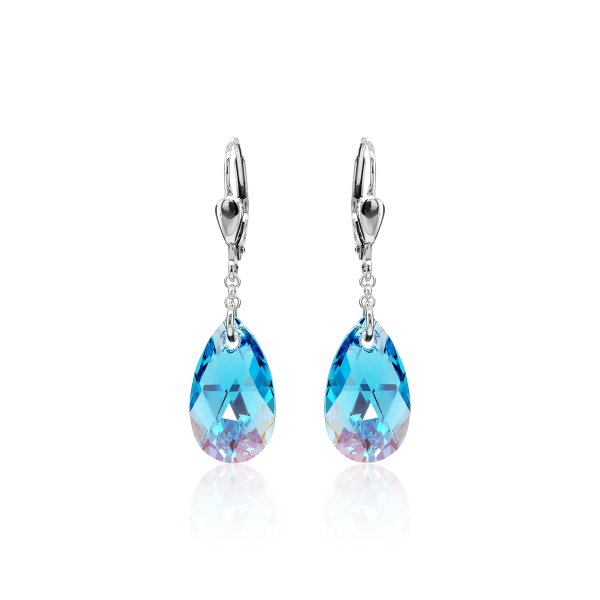 Pendel-Ohrh&auml;nger mit Swarovski Kristall PEAR Aquamarine Shimmer