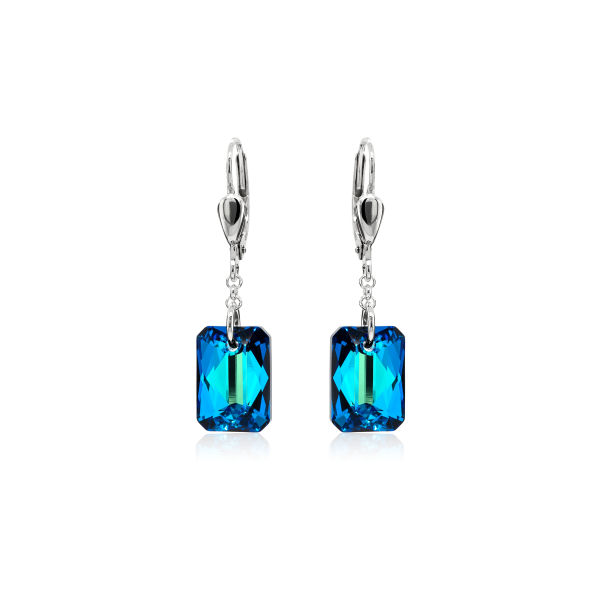 Pendel-Ohrh&auml;nger mit Swarovski Kristall EMERALD CUT Bermuda Blue