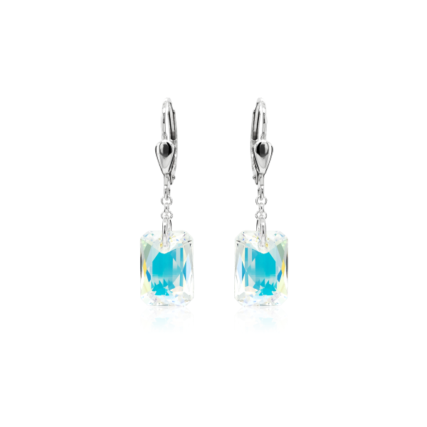 Pendel-Ohrh&auml;nger mit Swarovski Kristall EMERALD CUT Aurora Borealis